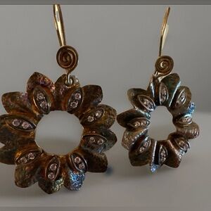 MoonFlower Hammered CZ Sterling Silver 925 Earrings